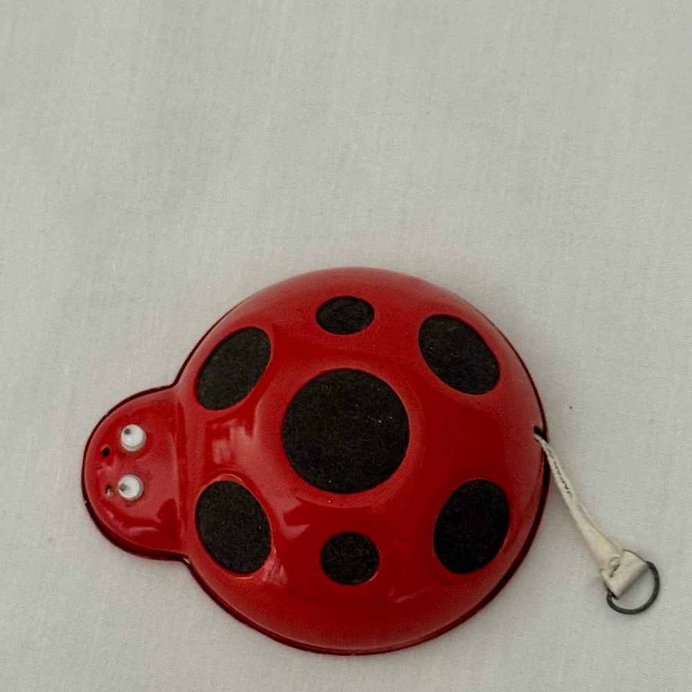 Metal Lady Bug Pin Cushion Red Ladybug Measuring Tape Vtg